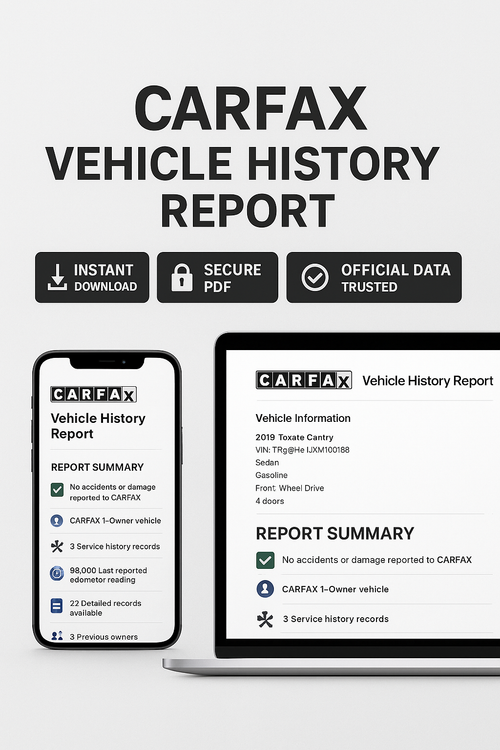 Official Carfax Vehicle History Report – Accident, Title, Mileage & Service Records (Instant PDF)